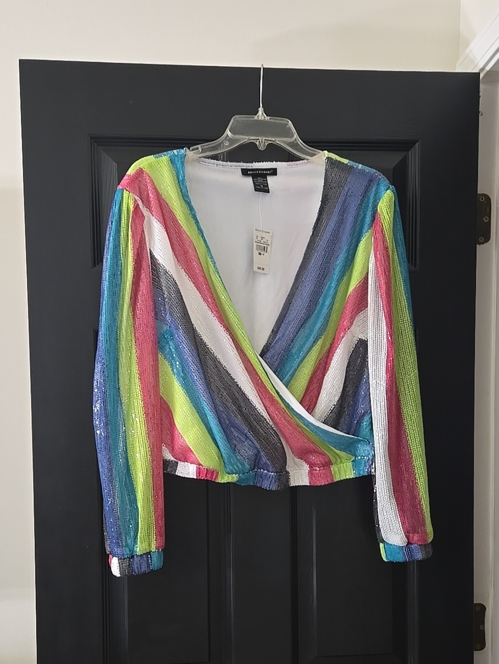 Express Rainbow Sequin Wrap Crop Top